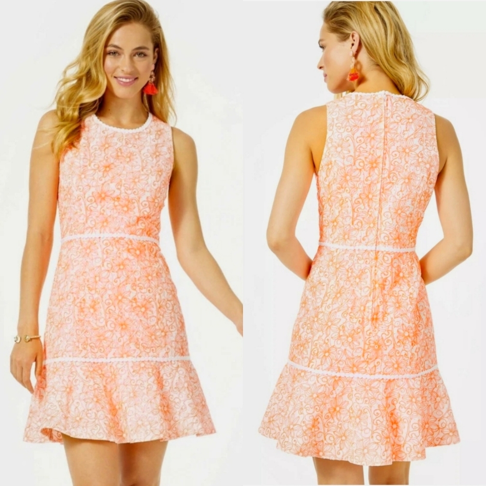 Lilly Pulitzer | Ellen Cantaloupe Floral Laser Cut Embroidered Dress